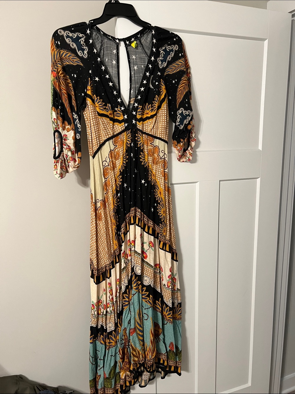 FARM Rio Black, Cream & Teal Printed Boho Maxi Dress